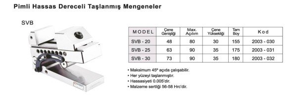 63X90 Açılı Pimli Hassas Taşlanmış Mengene SVB-25