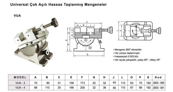 88X110 Üniversal Dereceli Hassas Mengene VUA-4
